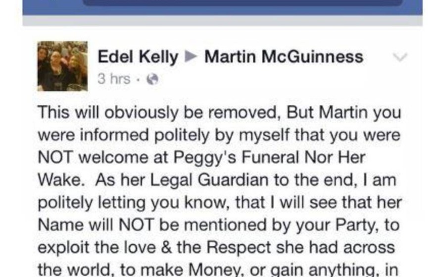 Il messaggio di Edel Kelly a Martin McGuinness