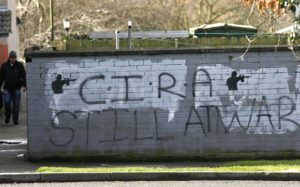 Graffiti in Craigavon, Northern Ireland, declares that the Continuity IRA is "still at war"