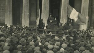 UCD ARCHIVES/EITHNE COYLE O’DONNELL PAPERS/P61/9 - Eithne Coyle delivering a speech at a rally in Dundalk, County Louth, in 1933